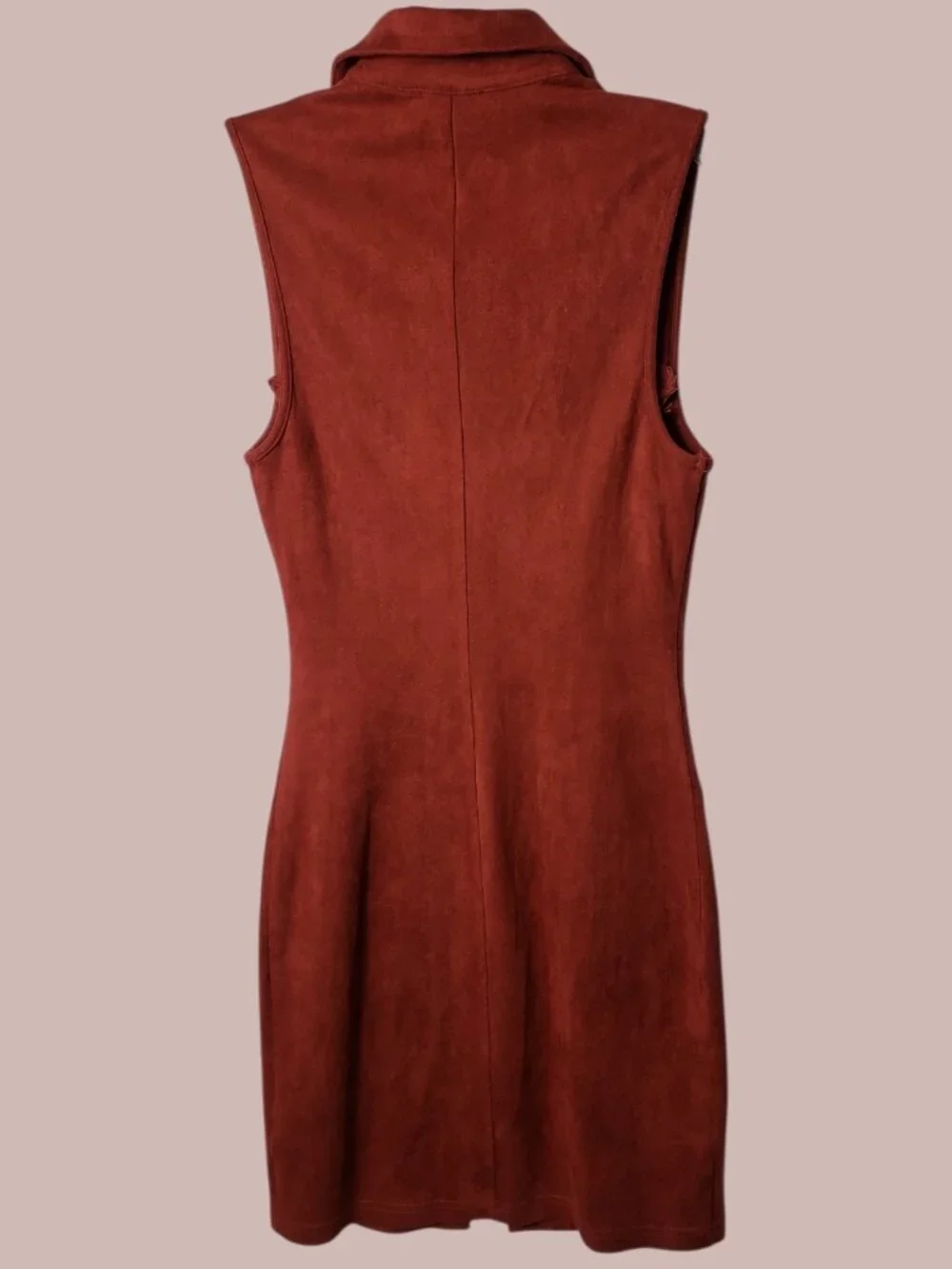 Privy Womens Sleeveless Suede Zip-Up Vest Dress W/Pockets Rust Red Small - Picture 3 of 12